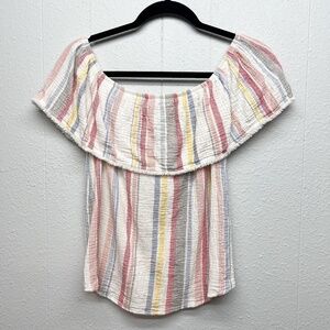 Allison Joy Gauzy Off Shoulder Ruffle Coastal Cowgirl Cottagecore Cotton Top XS